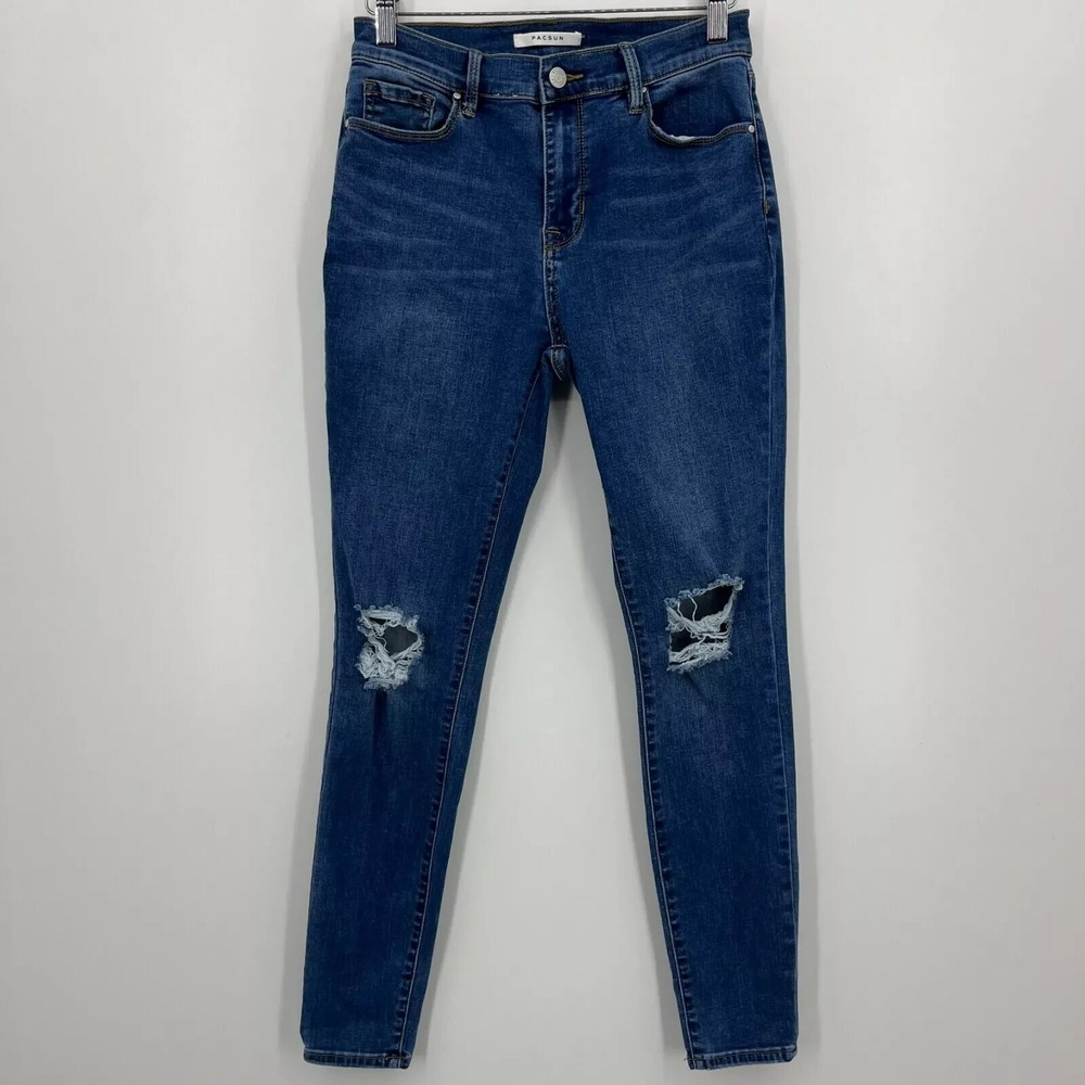 PacSun High Rise Jegging Size 26 Medium Wash Distressed Ripped Knee Skinny Jeans